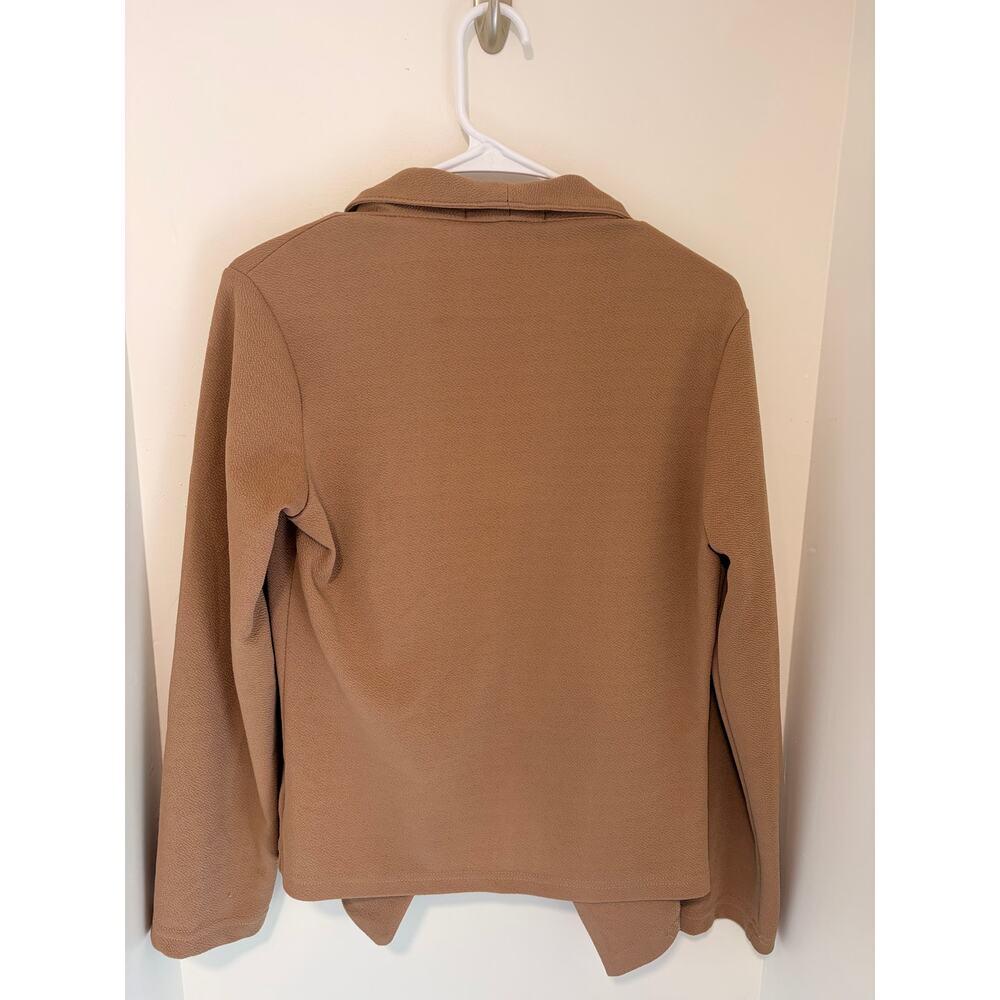 DoubLJU Taupe Draped Open Front Blazer Cardigan Lightweight M - Picture 7 of 7